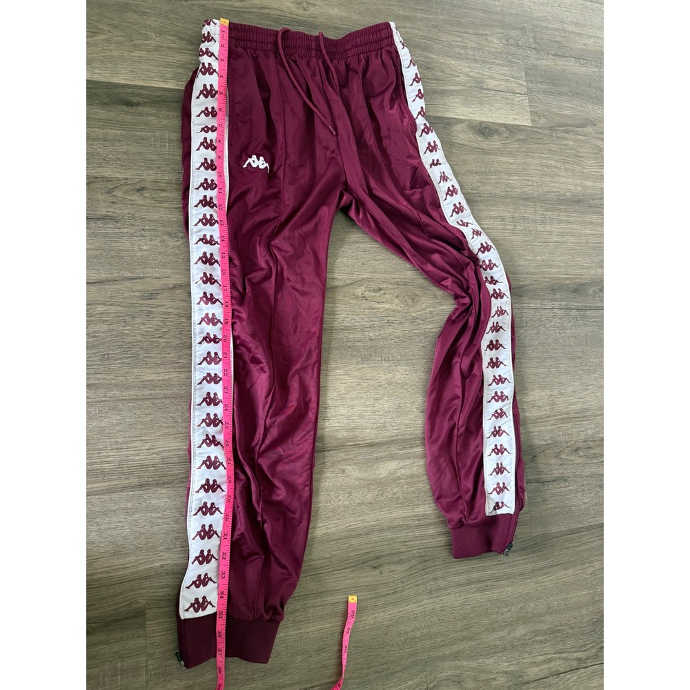 Kappa Y2K Burgundy Logo Tape Track Pants Women's M Zip Ankle Joggers Retro - Picture 14 of 16